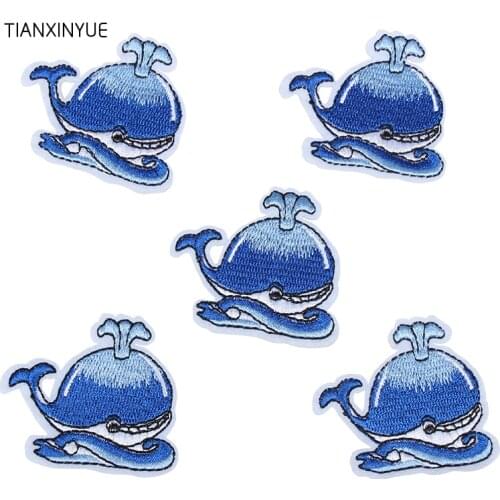 TIANXINYUE 10pcs Needle Embroidered whale Patches Applique Sew On Stickers For Clothing Garment fabric patch