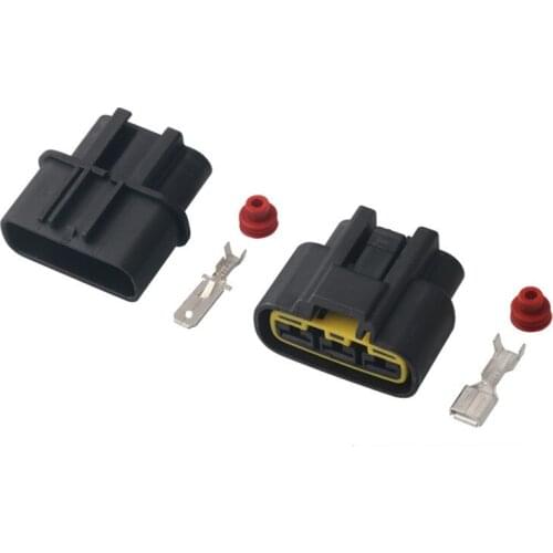 100 sets black left slot car automotive waterproof electronic fan plug 3 Pin way connector with terminal