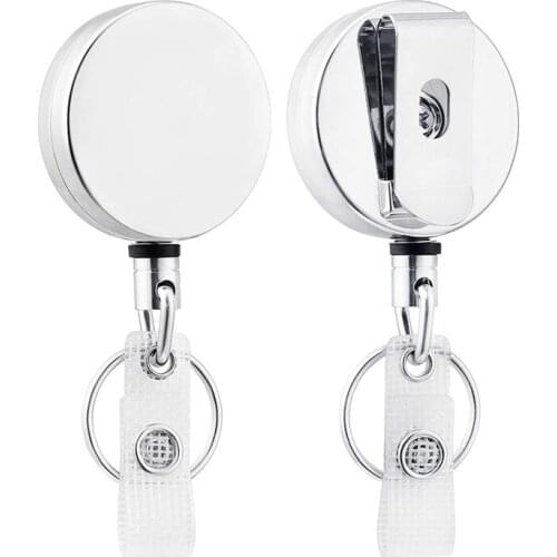 2 Pack Heavy Duty Retractable Badge Holder Reel,Metal ID Badge Holder with Belt Clip Key Ring for Name Card Keychain