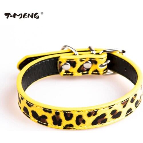 T-MENG 2017 Fashion Leopard Print Pu Leather Dog Collar Small Puppy Pet Product Cat Collars Goods Belt Necklace