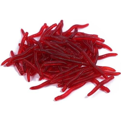 50 Pcs Lifelike Silicone Red Worm Soft Lures Artificial Baits Shrimp Flavor Additive Bass Carp Tackle