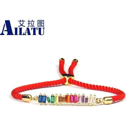 Ailatu New Rainbow Cz Bar Geometric String Bracelet Colorful Rainbow Filled Women Fashion Gifts Adjustable Top Quality