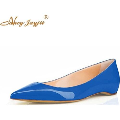 Ballet Flats Sexy Blue Green Leather Womens Bride Shoes Pointed Toe Slip On Autumn Office&Evening Shoes Women Zapatos De Novia