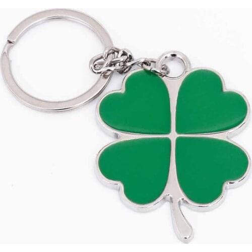 Creative Stainless Green Lucky Clover Leaf Keychain Fashion Beautiful Four Leaf Clover Steel Lucky Key Chain Key Ring Jewelry