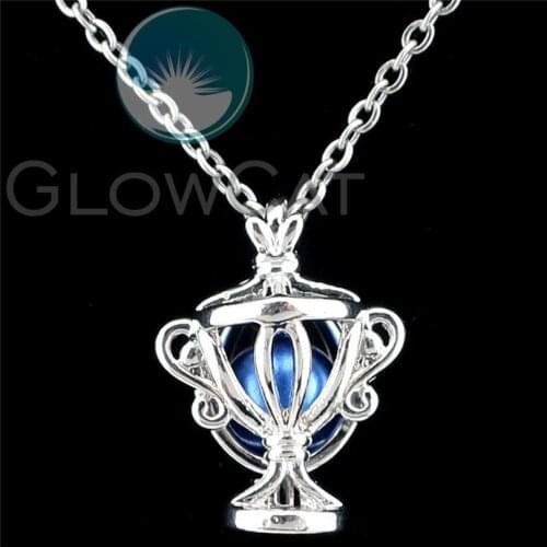 K1239 Trophy Cup Beads Cage Perfume Essential Oil Diffuser Pearl Cage Locket Necklace