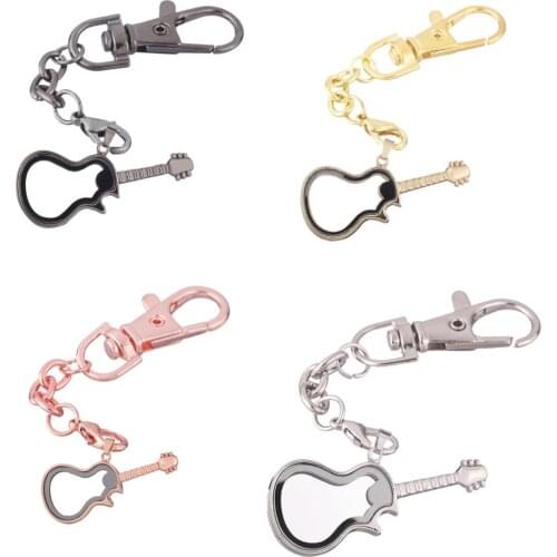 1pcs Guitar music Rhinestone Alloy Floating charm Locket Keychain with Lobster clasp DIY twist memory Glass locket Key chain
