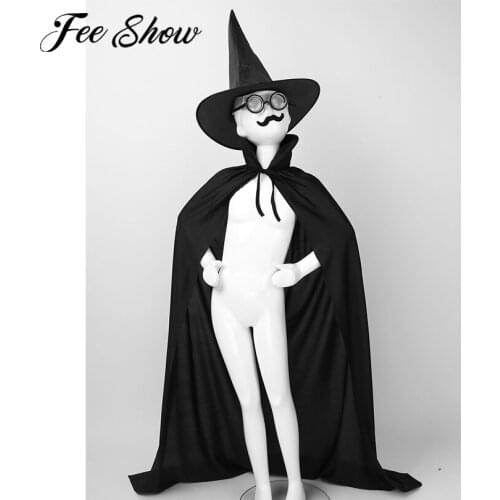 Kids Boys Girls Magician Costume Magic Show Fancy Dress Up Cloak Cape with Hat Gloves Wand Accessories Set for Carnival Party