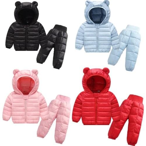 Baby Childrens Clothes Set Autumn Winter Thin hooded jacket Toddler Girls Down Jacket Set Outerwear 2pcs Kids Clothing Suit