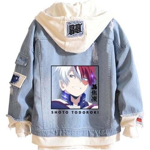 Denim Jackets My Hero Academia Cosplay Todoroki ShotoTracksuit Unisex Couple Oversize Blue Cowboy Coat Hoodie Hooded Sweatshirts
