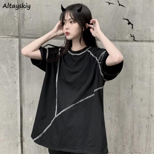 T-shirts Women Patchwork Streetwear College Design Summer New Oversize Cool Female Loose Fashion Simple Basic Top Harajuku Ins
