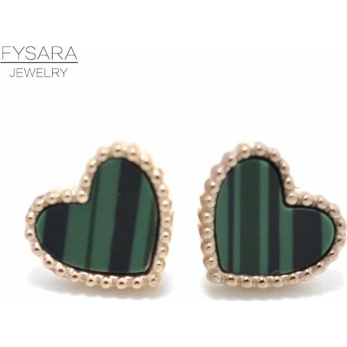 FYSARA 5 Colors Luxury Love Heart Earrings For Women Cute Earrings Stainless Steel Rose Gold Color Shell Stud Earrings Jewelry