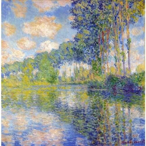 100% handmade landscape oil painting reproduction on linen canvas,poplars-on-the-epte by claude monet,Free DHL Shipping