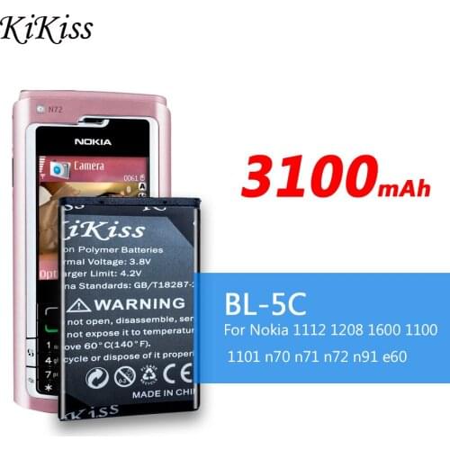KiKiss Battery 3100mAh BL-5C For Nokia 1000 1010 1100 1101 1108 1110 1112 1116 1208 1600 2020 6680 E50 E60 N70 N71 N72 N91 BL 5C