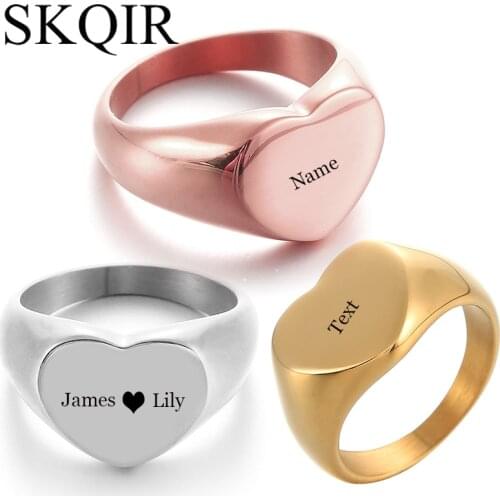Custom Name Heart Rings for Women Personalized Engagement Jewelry Rose Gold Color Stainless Steel Ring Lover Marry Wedding Gift