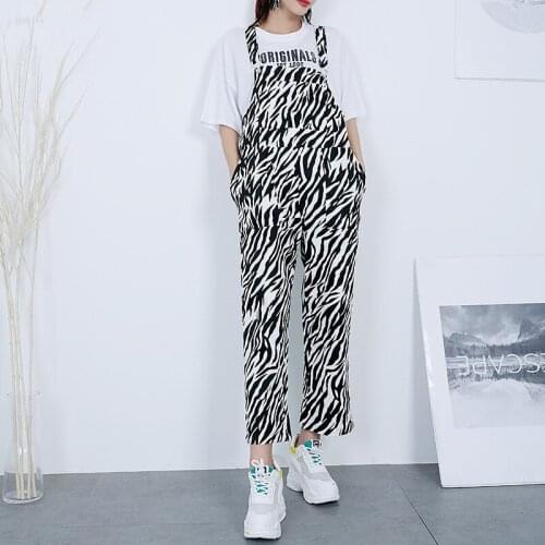 Female Summer Sleeveless Tank Jumpsuits Ladies Fashion Zebra Stripe Print Ankle-Length Pants Rompers Casual Loose Playsuits Z210