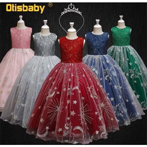 Summer Children Formal Unicorn Embroidery Bridesmaid Wedding Party Long Dress for Ceremony Girls' Evening Dresses with Petticoat