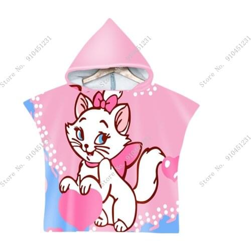 Summer Disney Marie Cat Bath Beach Towel Baby Cloak For Boys Girls Toddler Kids Pink Swimming Blanket Throw Hooded Bathrobe