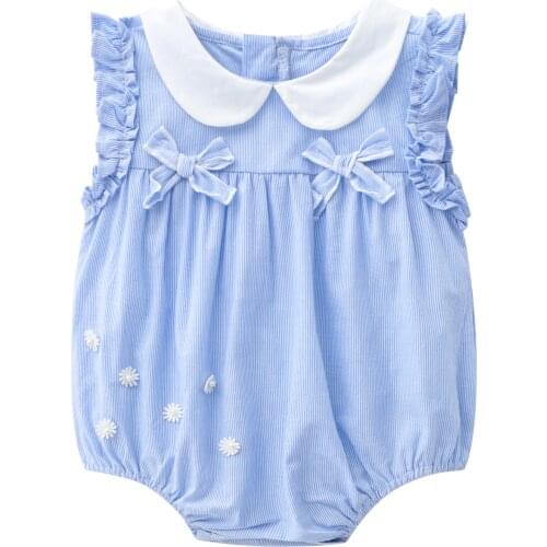Summer baby romper suit small and pure and fresh blue and white striped flower package fart women climb clothes out