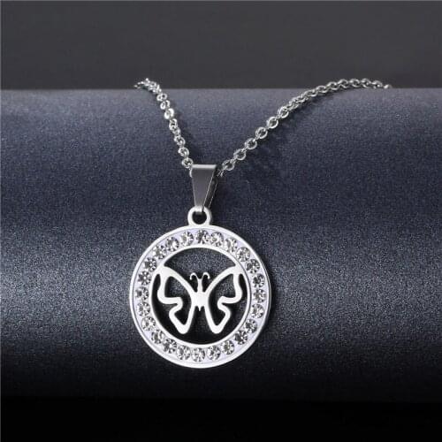 Stainless Steel Minimalist Jewelry Titanium Steel Butterfly Pendant Necklace Diamonds Female Choker
