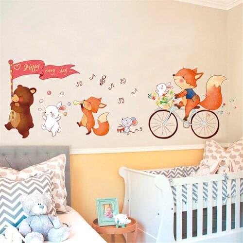 Cartoon Cute Bear Fox Wall Stickers for Kids Bedroom Nursery Decorative Wallpaper Removable Family Decal 60*90cm