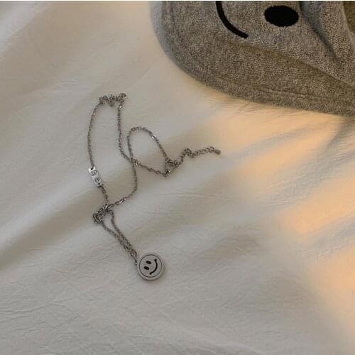 Origin Summer Hip-hop Style Rotatable Smile Face Pendant Necklace for Women Girls Splice Metal Chain Necklace Jewellery Gifts