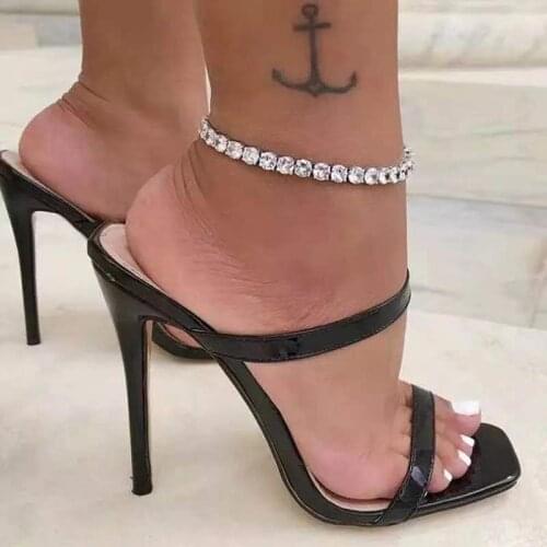 Sexy womens big Rhinestone tennis Anklet simple BLING Crystal Tennis Anklet beach sandals jewelry Anklet jewelry accessories