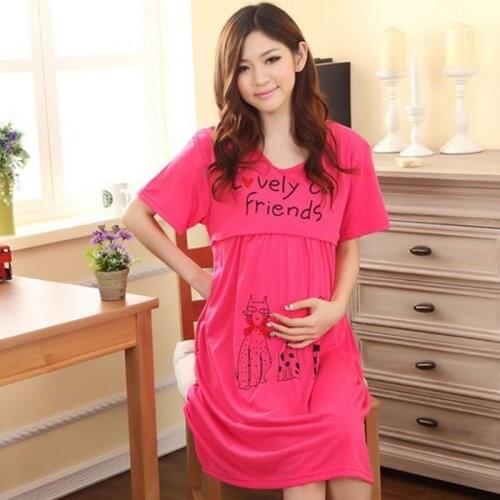 Maternity Nursing Nightwear Letters Cartoon Pregnancy Breastfeeding Nightdress Casual Pregnant Sleepwear Short Sleeve Pajamas