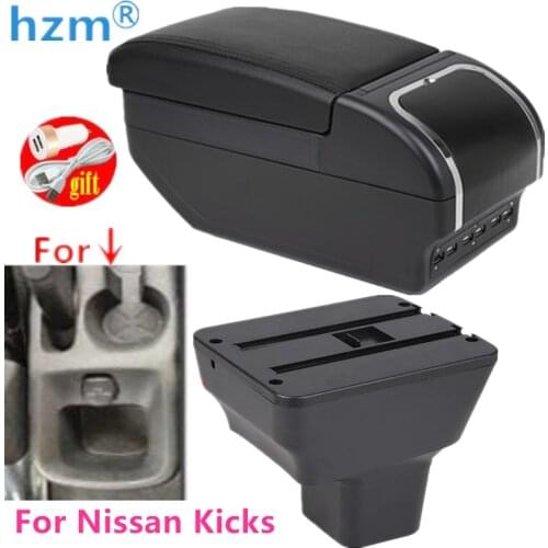 For Nissan Kicks Armrest Box 2016-2021 Central Console Storage Box Ashtray Cup Holder PU Leather USB Charging Rotatable
