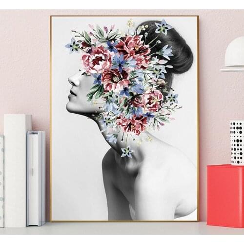 Flower Woman Head Canvas Poster Nordic Abstract Wall Art Print Painting Modern Decorative Picture Living Room Home Decoration