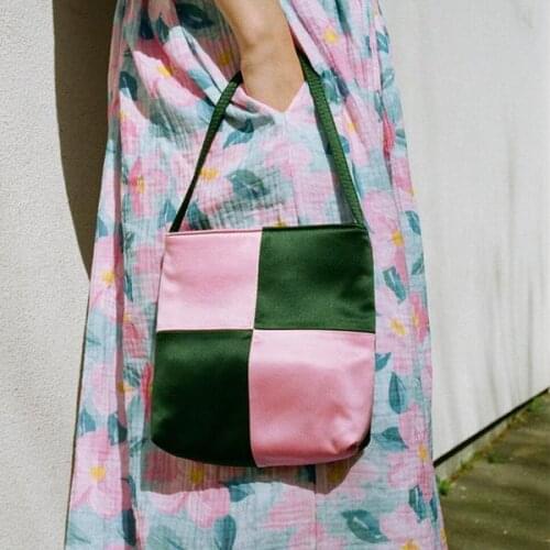 Luxury Satin Womens Small Shoulder Bags Retro Plaid Ladies Top Handle Bag Phone Purse Handbag Female Contrast Color Shopper Bag