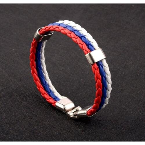 Russia Spain Bracelet France Brazil Flag Leather Team Bracelet Mens Football Fans Unisex Bangle Jewelry