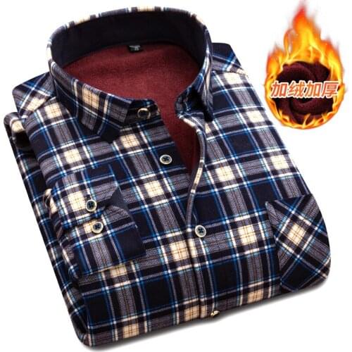 Men Shirts Long Sleeve 2019 Autumn Mens Cotton Business Casual Plaid Dress Shirts Velvet Warm Camisa Social Masculina Size 5XL