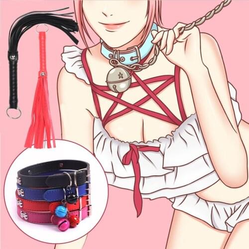 Sexy Neck Collar with Chain Bell Leather Fetish Collar Bondage Roleplay Adult Games Spanking Paddle Whip Necklace Sex Products