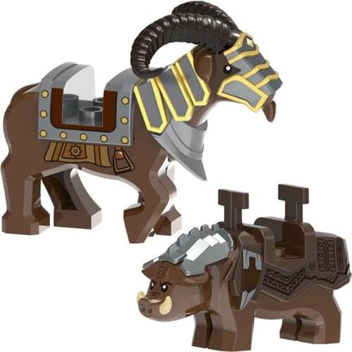 Medieval Knight Dwarf Horned Sheep Boar Mount Animal Armor Accessories Weapons Figures Building Blocks Kids Toys 1535 1536