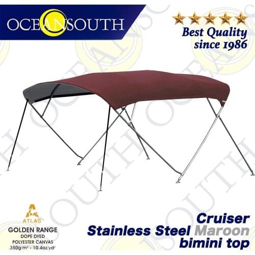 Oceansouth Stainless Steel Cruiser Bimini 25mm Tube Heavy-Duty Boat-cover Top Canopy Water Sun proof UV Protection Maroon