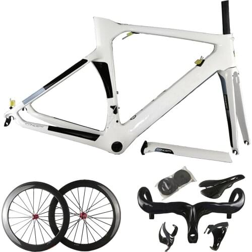 T1100 White Black Gloosy Concept Frame Full Carbon Fiber Road Frames Bicycle Frameset Wheelset 50mm With Novatec A271 Hubs