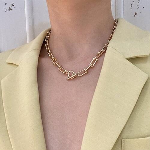 Thick Chain Toggle Clasp Gold Necklaces Mixed Linked Circle Necklaces for Women Minimalist Choker Necklace Hot Jewelry