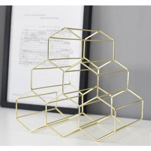 NHBR Creative Geometric Wine Rack Metal Simple Household Grape Wine Rack Restaurant Living Room Bar Wine Cabinet Wine Display
