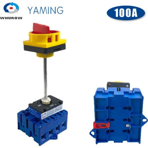 Isolator switch with padlock 100A 4 Phases 2 position on-off with aluminium bar DIN rotary switch cabinet YMD11-100B/4P