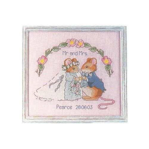 Hand-embroidered European-style cross stitch kits cross135-3 wedding commemorative, DIY letters date, 14CT pink Mouse couple