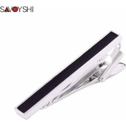 SAVOYSHI Classic Black Enamel Tie Clips for Men High Quality 51mm Necktie Tie Bar clasp Tie Clip Brand Mens Jewelry Wedding Gift