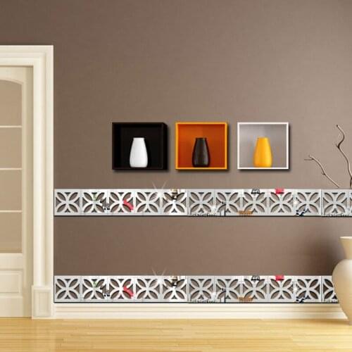 10x10cm Mirror Waist Line Acrylic Wall Decor Stickers Home Living Room Sticker Bathroom Self-Adhesive Acrylic Art Decoration