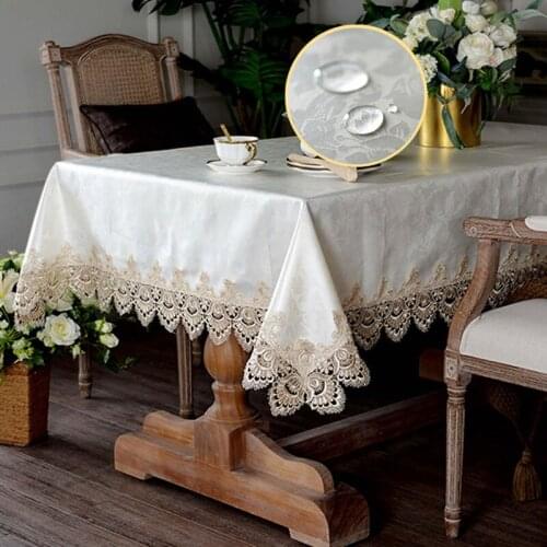 Jacquard Waterproof Table Cover Rectangular Square Lace Europe Dining Tea Tablecloth TV Dustproof Stain Resistant Table Runner