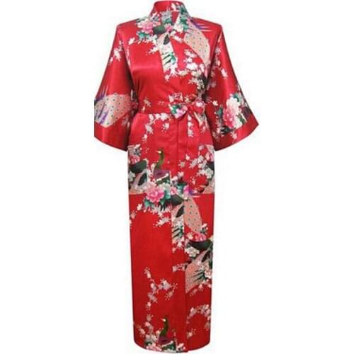 Hot Sale Red Femmes Rayon Robes Gown Kimono Yukata Chinese Women Sexy Lingerie Flower Sleepwear Plus SizeS M L XL XXL XXXL