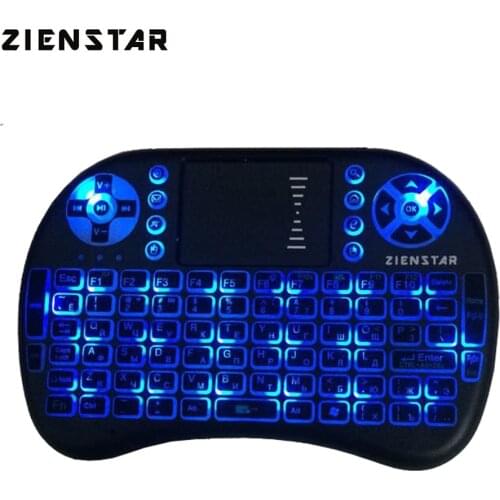 Zienstar Wireless Russia Letter Air Fly Mouse Keyboard with 3 Colors Backlit for TV Box, Smart TV,Rechargable Lithium battery