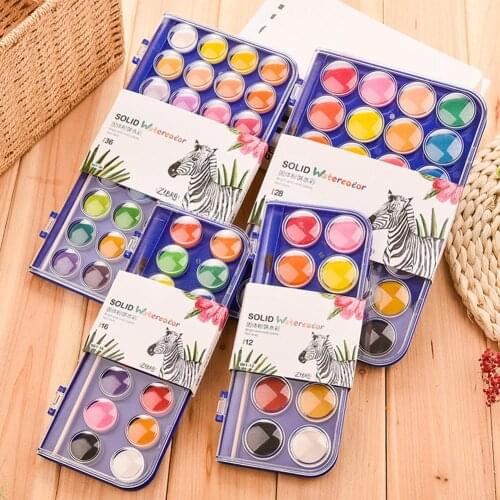 12/18/24/36 Colors Portable Travel Solid Pigment Watercolor Paints Set With Water Color Brush Pen For Painting Art Supplies