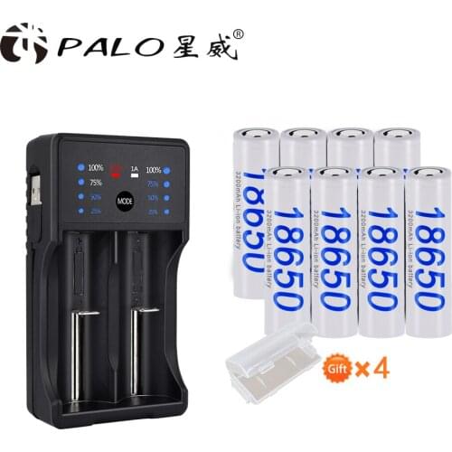 PALO 8Pcs 18650 3200mAh 3.7v High Capacity Rechargeable Batteries + Battery Charger Sets for AA AAA 18650 Led Flashlight