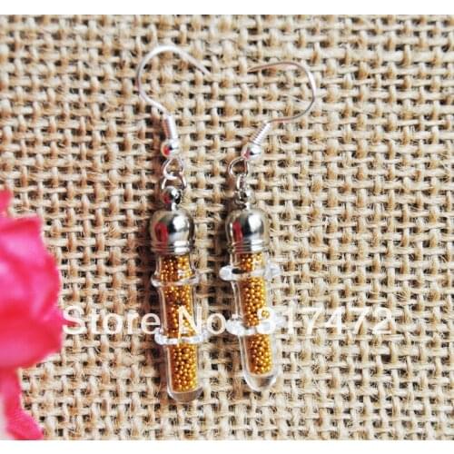 Freeshipping!! 100set/lot bamboo clear glass bubble glass vial earing Ear hook DIY NEW 2014 (not includ the stuff)