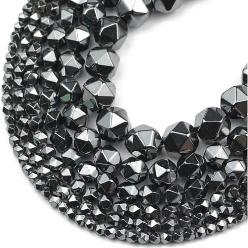HGKLBB Faceted Round Black Hematite beads Natural Stone spacer Loose beads For Jewelry making 2/3/4/6/8mm bracelets Necklace DIY