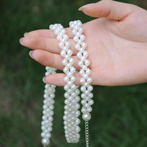 Handmade Elegant Chain Belt For Woman Beaded Pearls Belts For Dresses Pearl Belts For Ladies Girls Sash Belt Plain Bridal Belt